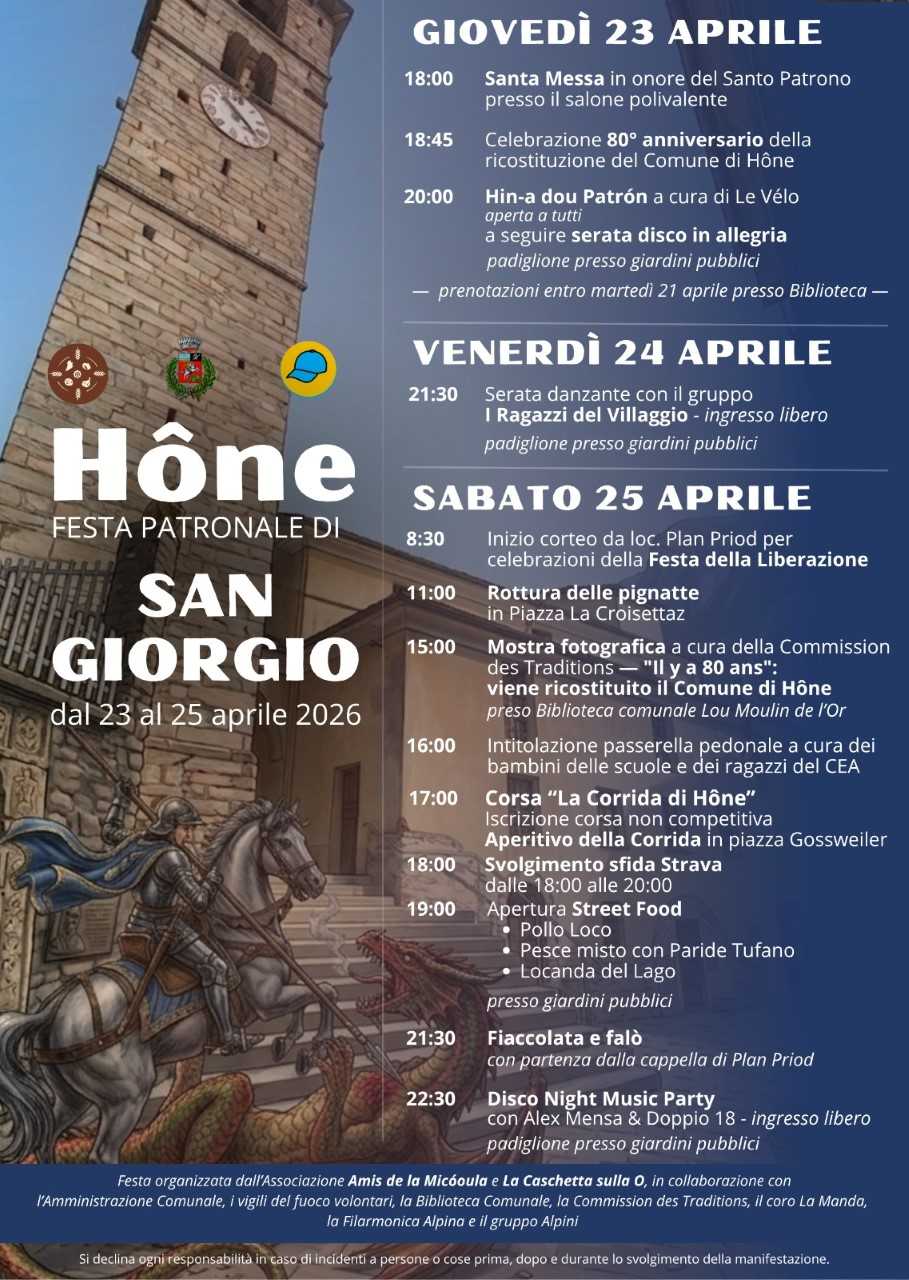 Hône Festa PAtronale di San Giorgio dal 23 al 25 aprile 2026